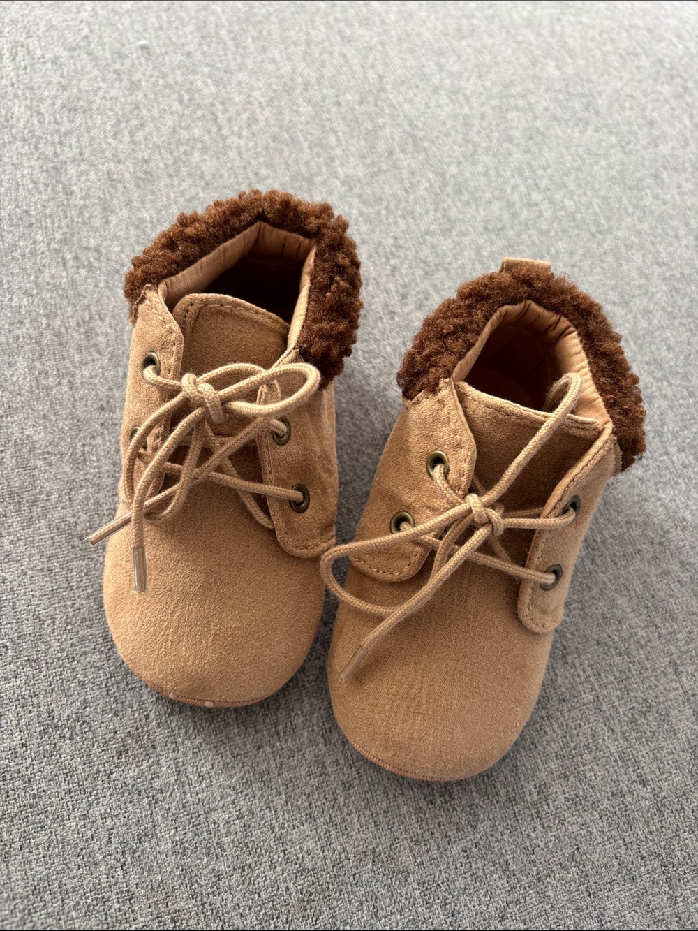 Old Navy Tan Faux Suede Baby Lace-Up Boots with Brown Sherpa Cuff